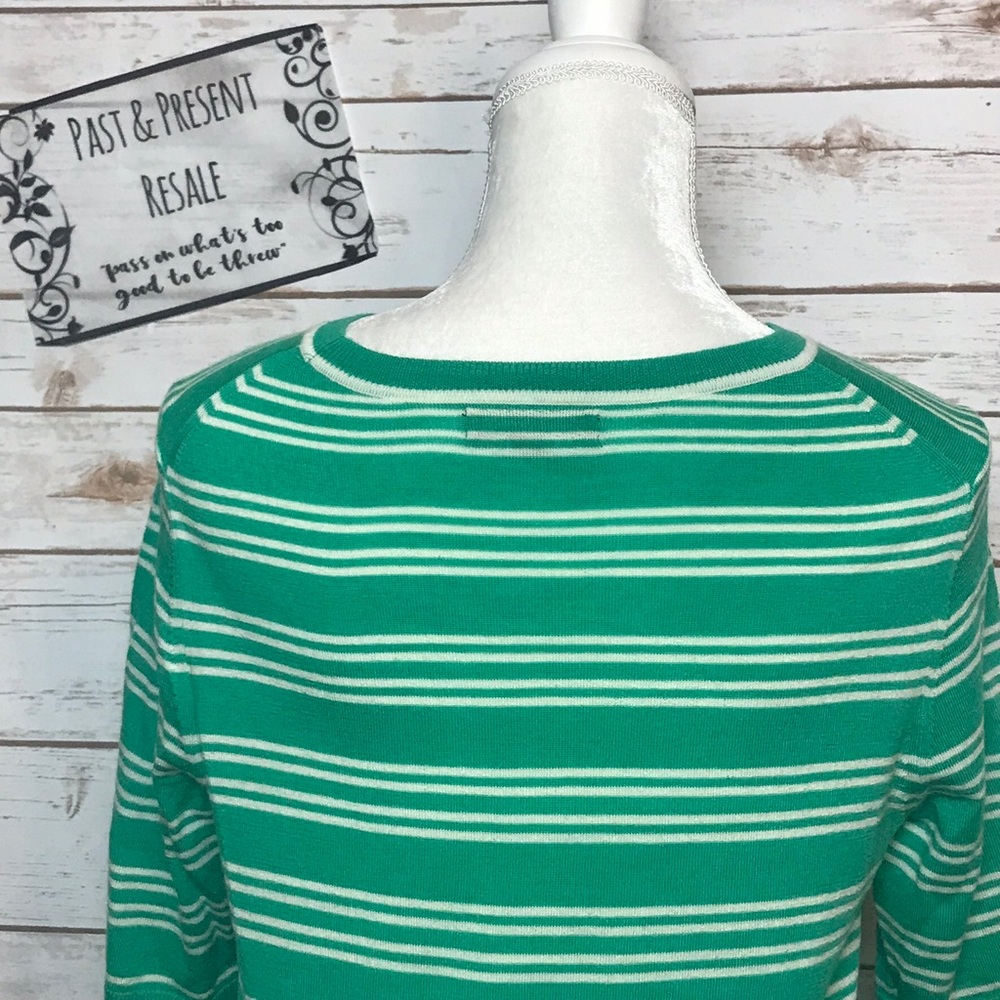 Banana Republic Wool Top Blouse Freen White Striped Size Women's Medium - Picture 5 of 5